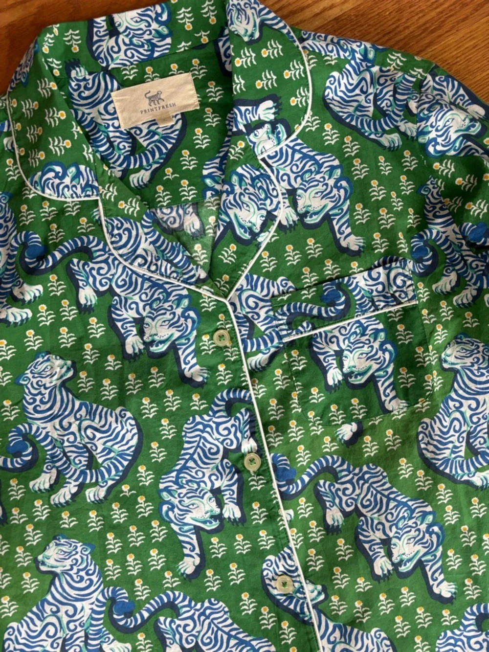 Printfresh Tiger Pajama Set Green Blue 100% Cotton Luxe Matching Sleep Set S